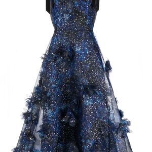 Elegant Blue and Black Evening Dress